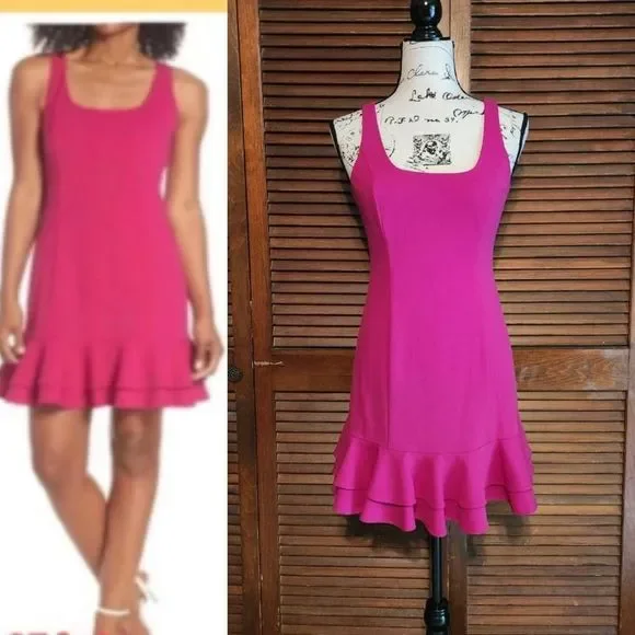 Chelsea28 Fuschia Pink Ruffle Hem Mini Dress - Picture 2 of 9